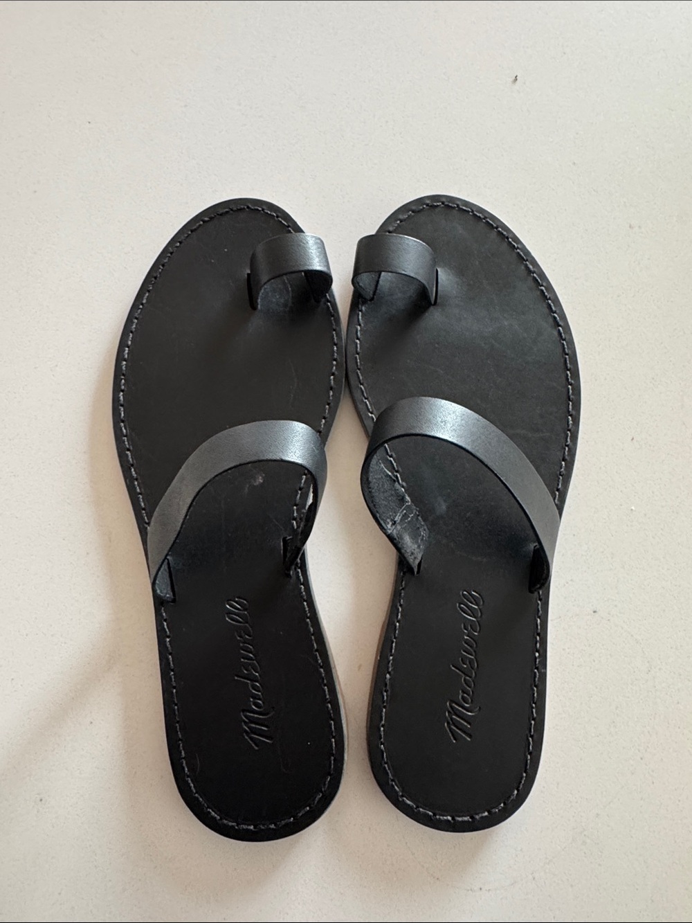 Madewell Black Leather Toe-Ring Slide Sandals with Single Strap